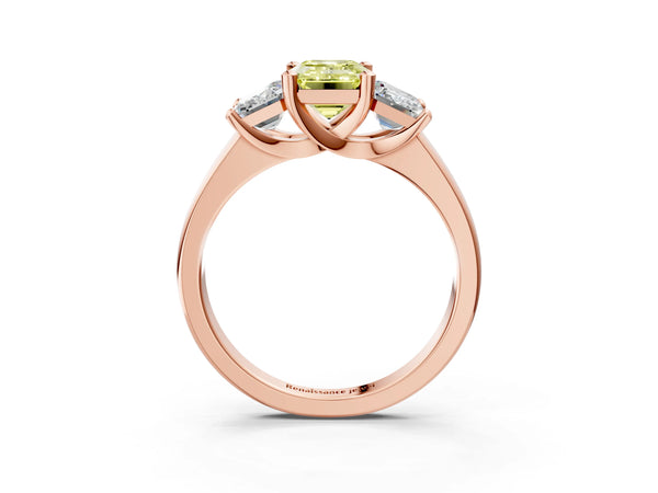 Rose gold Three-Stone Fancy Yellow Emerald Cut Cut Solitaire Ring with Classic Prong Setting