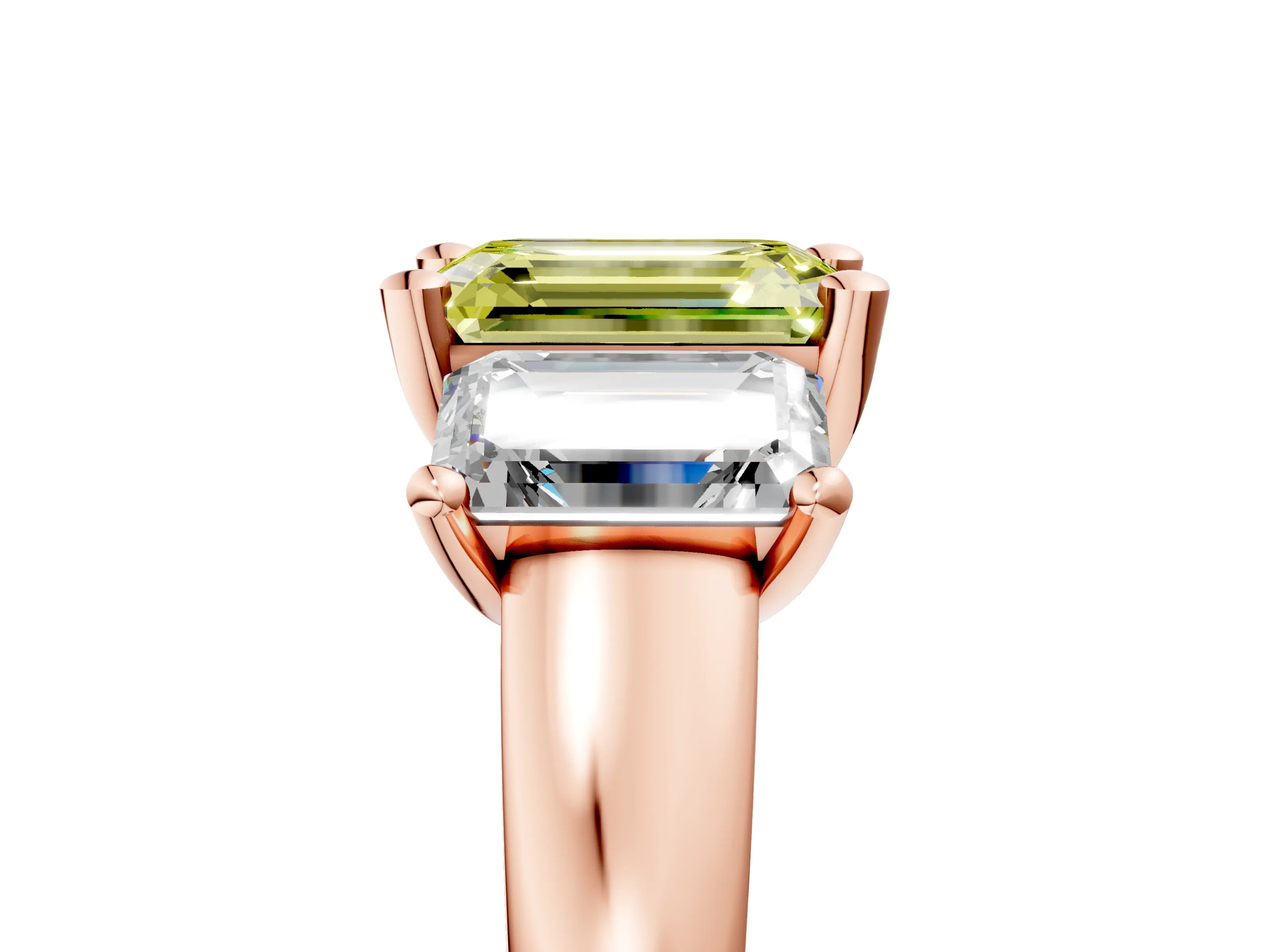 Rose gold Three-Stone Fancy Yellow Emerald Cut Cut Solitaire Ring with Classic Prong Setting_5