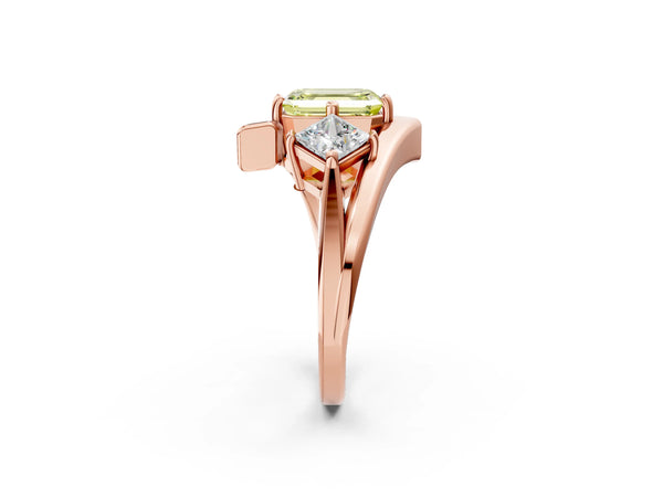 Rose gold Three-Stone Fancy Yellow Emerald Cut Cut Tension Band Ring with Four-Prong Setting