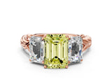 Rose gold Three-Stone Fancy Yellow Emerald Cut Diamond Braided Band Ring with Four-Prong Setting_116