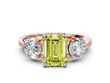 Rose gold Three-Stone Fancy Yellow Emerald Cut Diamond Channel Set Engagement Ring with Prong Setting_12