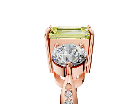 Rose gold Three-Stone Fancy Yellow Emerald Cut Diamond Channel Set Engagement Ring with Prong Setting_17