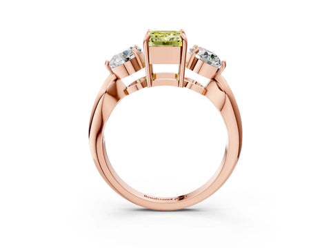Rose gold Three-Stone Fancy Yellow Emerald Cut Diamond Channel Set Engagement Ring with Prong Setting_3