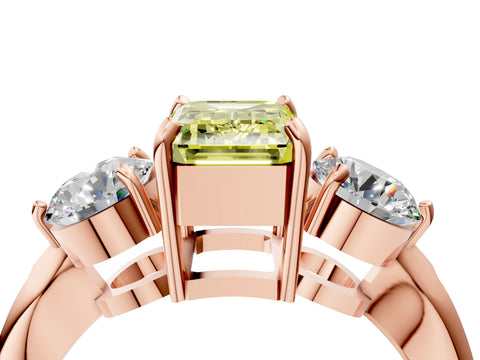 Rose gold Three-Stone Fancy Yellow Emerald Cut Diamond Channel Set Engagement Ring with Prong Setting_4