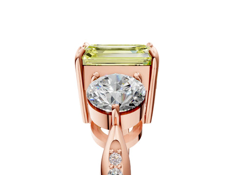 Rose gold Three-Stone Fancy Yellow Emerald Cut Diamond Channel Set Engagement Ring with Prong Setting_5