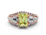Rose gold Three-Stone Fancy Yellow Emerald Cut Diamond Engagement Ring with Pave Band and Prong Setting_12