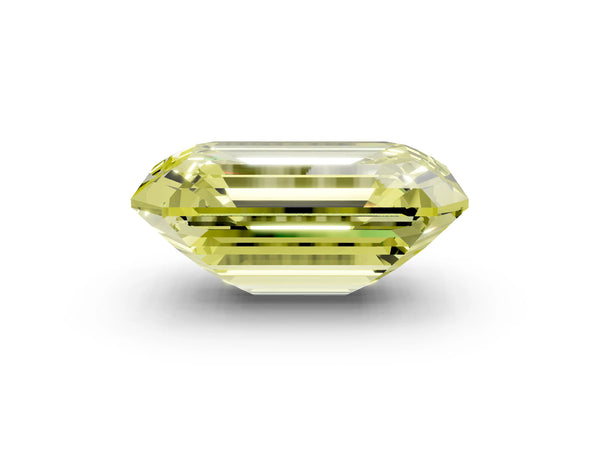 Rose gold Three-Stone Fancy Yellow Emerald Cut Diamond Engagement Ring with Pave Band and Prong Setting