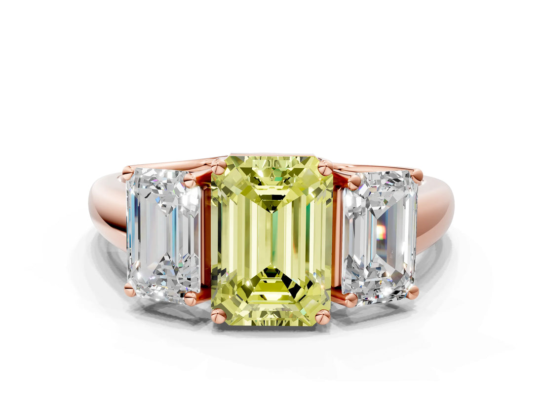 Rose gold Three-Stone Fancy Yellow Emerald Cut Diamond Engagement Ring with Prong Setting_3