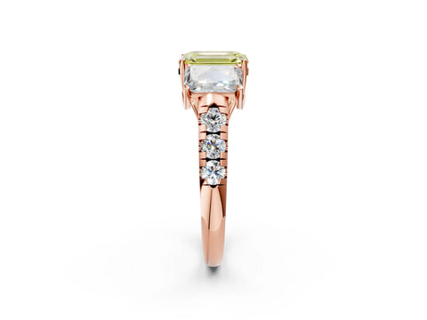 Rose gold Three-Stone Fancy Yellow Emerald Cut Diamond Pavé Band with Prong Setting_2
