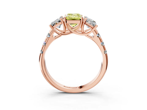 Rose gold Three-Stone Fancy Yellow Emerald Cut Diamond Pavé Band with Prong Setting_3