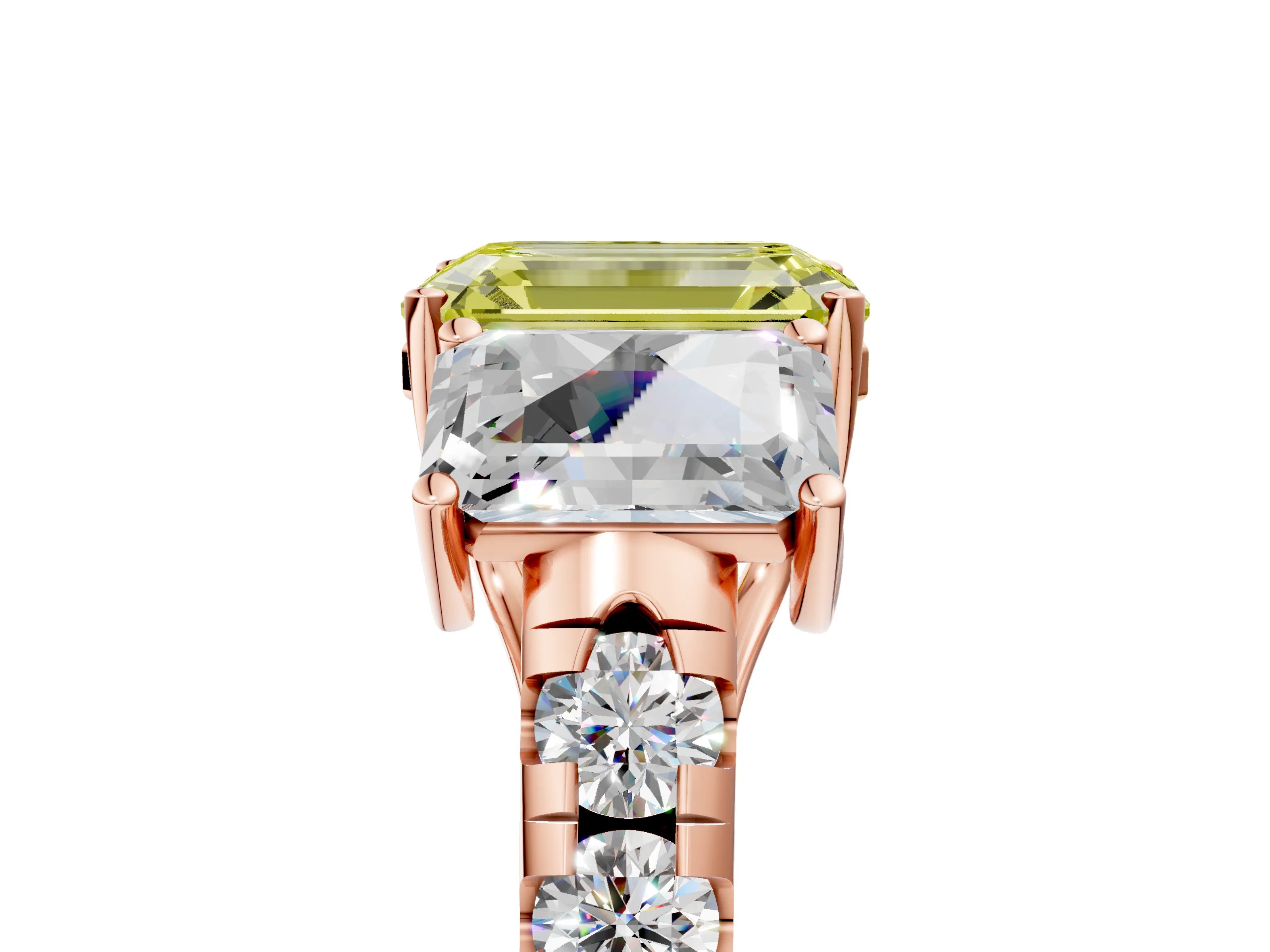 Rose gold Three-Stone Fancy Yellow Emerald Cut Diamond Pavé Band with Prong Setting_5