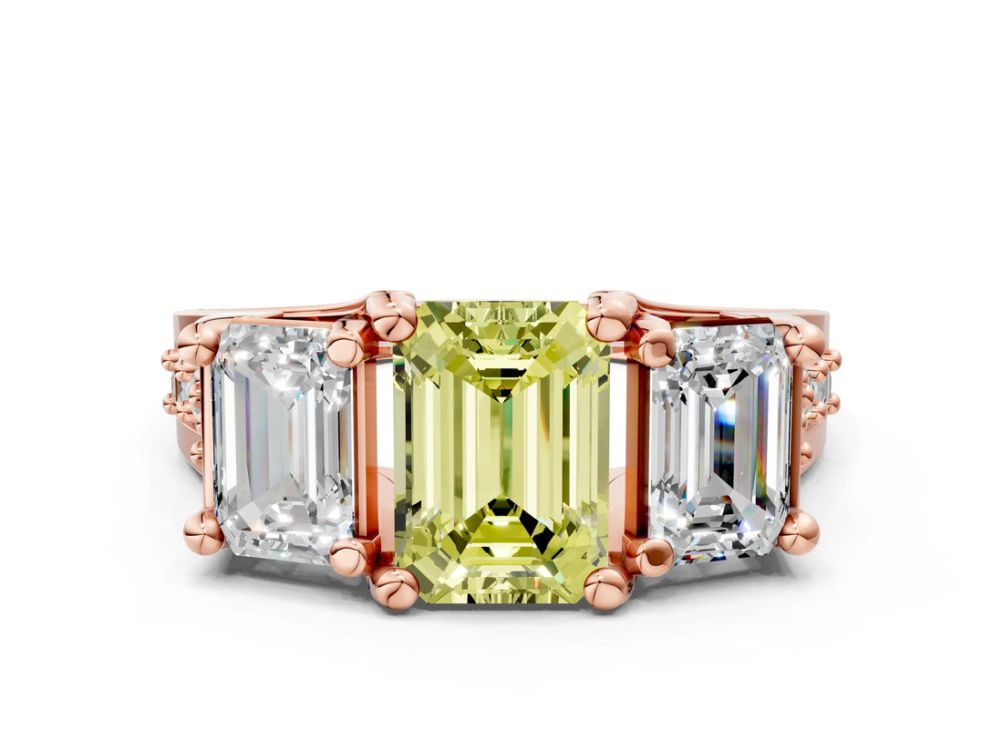 Rose gold Three-Stone Fancy Yellow Emerald  Cut Diamond Ring with Channel-Set Band and Four-Prong Setting_52