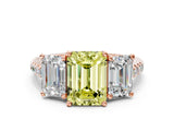 Rose gold Three-Stone Fancy Yellow Emerald Cut Diamond Ring with Pavé Band and Prong Setting_90