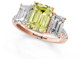 Rose gold Three-Stone Fancy Yellow Emerald Cut Diamond Ring with Pavé Band and Prong Setting_91