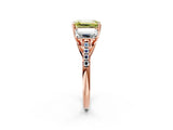 Rose gold Three-Stone Fancy Yellow Emerald Cut Diamond Ring with Pavé Band and Prong Setting_92