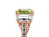 Rose gold Three-Stone Fancy Yellow Emerald Cut Diamond Ring with Pavé Band and Prong Setting_95