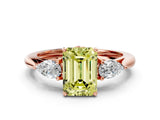 Rose gold Three-Stone Fancy Yellow Emerald Cut Diamond Ring with Pear  Side Stones in Four-Prong Setting_12