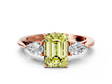 Rose gold Three-Stone Fancy Yellow Emerald  Cut Diamond Ring with Pear Side Stones in Four-Prong Setting_127