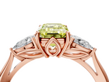 Rose gold Three-Stone Fancy Yellow Emerald  Cut Diamond Ring with Pear Side Stones in Four-Prong Setting_131