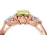 Rose gold Three-Stone Fancy Yellow Emerald Cut Diamond Ring with Pear  Side Stones in Four-Prong Setting_16