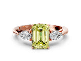 Rose gold Three-Stone Fancy Yellow Emerald Cut Diamond Ring with Pear  Side Stones in Four-Prong Setting_48