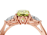 Rose gold Three-Stone Fancy Yellow Emerald Cut Diamond Ring with Pear  Side Stones in Four-Prong Setting_52