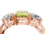 Rose gold Three-Stone Fancy Yellow Emerald Cut Diamond Ring with Round Side Stones, Classic Band, and Four-Prong Setting_4