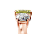Rose gold Three-Stone Fancy Yellow Emerald Cut Diamond Ring with Round Side Stones, Classic Band, and Four-Prong Setting_5