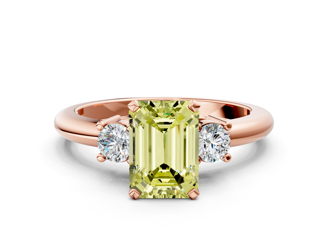 Rose gold Three-Stone Fancy Yellow Emerald  Cut Diamond Solitaire with Prong Setting and Classic Band_30
