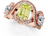 Rose gold Three-Stone Fancy Yellow Emerald Cut Diamond Wave Pave Band with Prong Setting_1