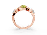 Rose gold Three-Stone Fancy Yellow Emerald Cut Diamond Wave Pave Band with Prong Setting_3