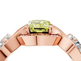 Rose gold Three-Stone Fancy Yellow Emerald Cut Diamond Wave Pave Band with Prong Setting_4