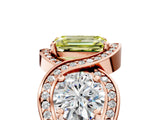 Rose gold Three-Stone Fancy Yellow Emerald Cut Diamond Wave Pave Band with Prong Setting_5