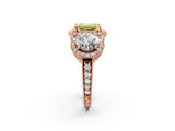 Rose gold Three-Stone Fancy Yellow Emerald Cut Halo Diamond Milgrain Band with Four-Prong Setting_2