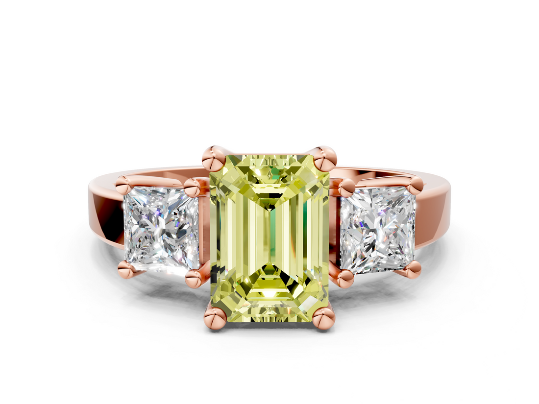 Rose gold Three-Stone Fancy Yellow Emerald  Cut Solitaire Ring with Prong Setting_3