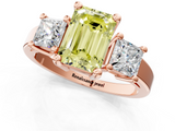 Rose gold Three-Stone Fancy Yellow Emerald  Cut Solitaire Ring with Prong Setting_4