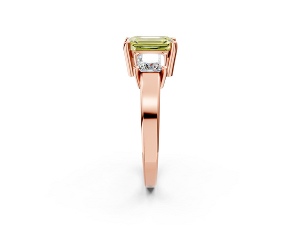 Rose gold Three-Stone Fancy Yellow Emerald  Cut Solitaire Ring with Prong Setting