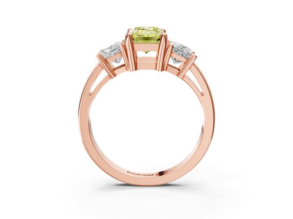 Rose gold Three-Stone Fancy Yellow Emerald  Cut Solitaire Ring with Prong Setting
