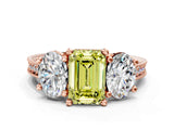 Rose gold Three-Stone Fancy Yellow Emerald  Diamond Milgrain Pave Band with Prong Setting 1