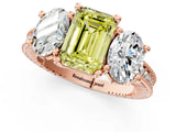 Rose gold Three-Stone Fancy Yellow Emerald  Diamond Milgrain Pave Band with Prong Setting 2