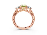 Rose gold Three-Stone Fancy Yellow Emerald  Diamond Milgrain Pave Band with Prong Setting 4
