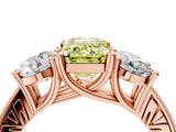 Rose gold Three-Stone Fancy Yellow Emerald  Diamond Milgrain Pave Band with Prong Setting 5