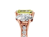 Rose gold Three-Stone Fancy Yellow Emerald  Diamond Milgrain Pave Band with Prong Setting