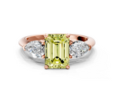 Rose gold Three-Stone Fancy Yellow Emerald  Diamond Ring with Pear Side Stones in Four-Prong Setting_61