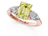 Rose gold Three-Stone Fancy Yellow Emerald  Diamond Ring with Pear Side Stones in Four-Prong Setting_62