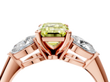 Rose gold Three-Stone Fancy Yellow Emerald  Diamond Ring with Pear Side Stones in Four-Prong Setting_65