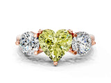 Rose gold Three-Stone Fancy Yellow Heart  Brilliant Cut Solitaire Ring with Prong Setting on a Classic Band 1