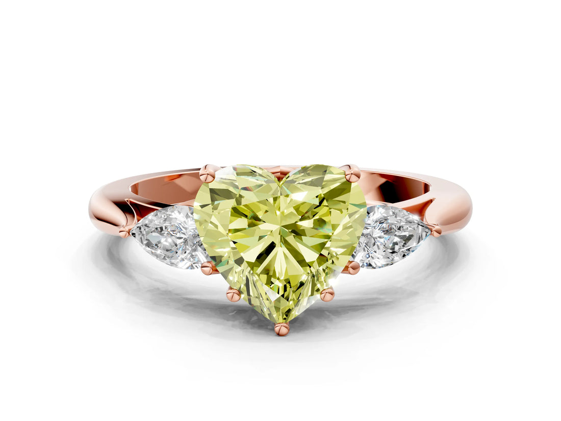 Rose gold Three-Stone Fancy Yellow Heart Cut Brilliant Diamond Solitaire Ring with Tapered Band and Four-Prong Setting_3