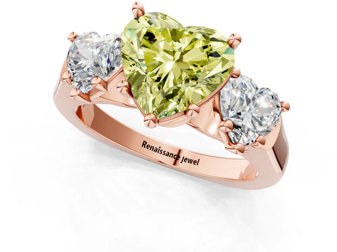Rose gold Three-Stone Fancy Yellow Heart Cut Brilliant Diamond Trellis Ring with Comfort Fit Band_1