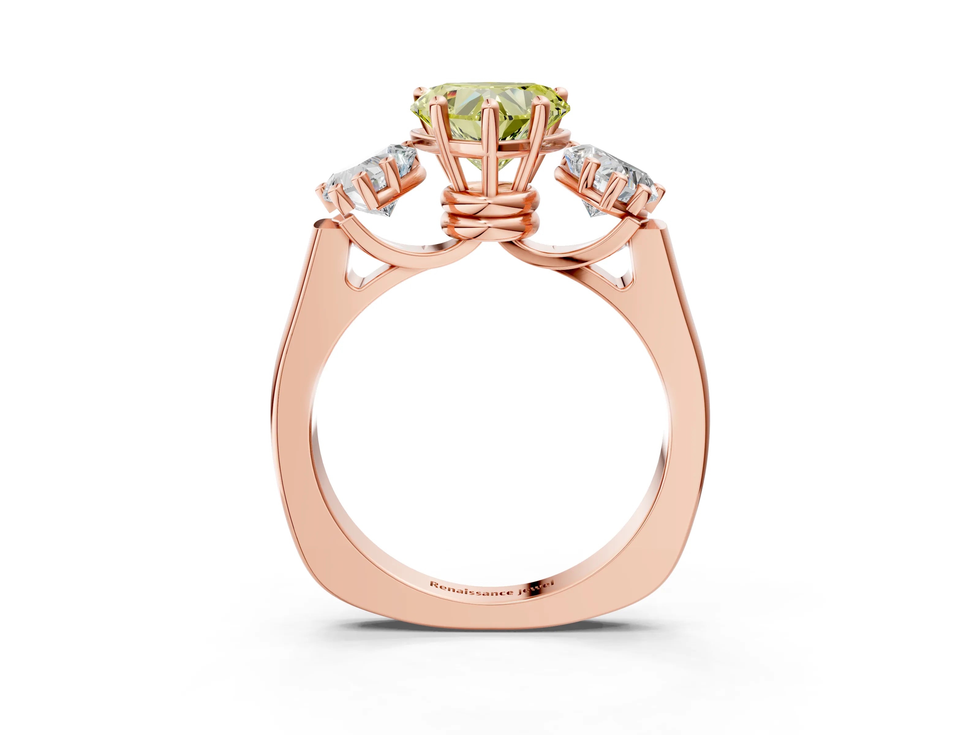 Rose gold Three-Stone Fancy Yellow Heart Cut Brilliant Diamond Trellis Ring with Comfort Fit Band_3
